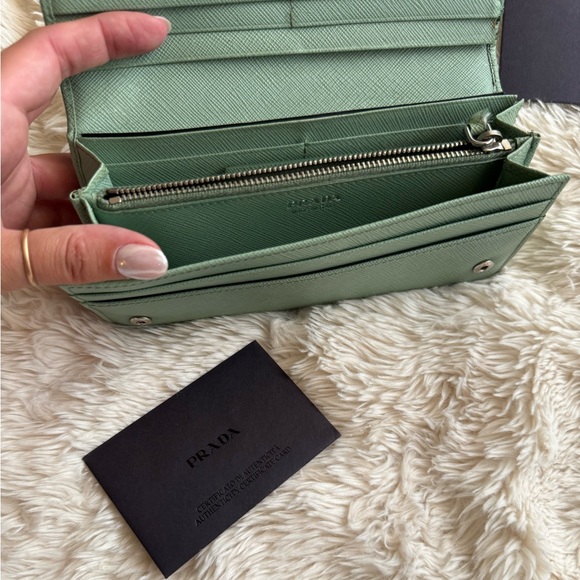 Prada large saffiano leather wallet in teal/aqua - Picture 8 of 13